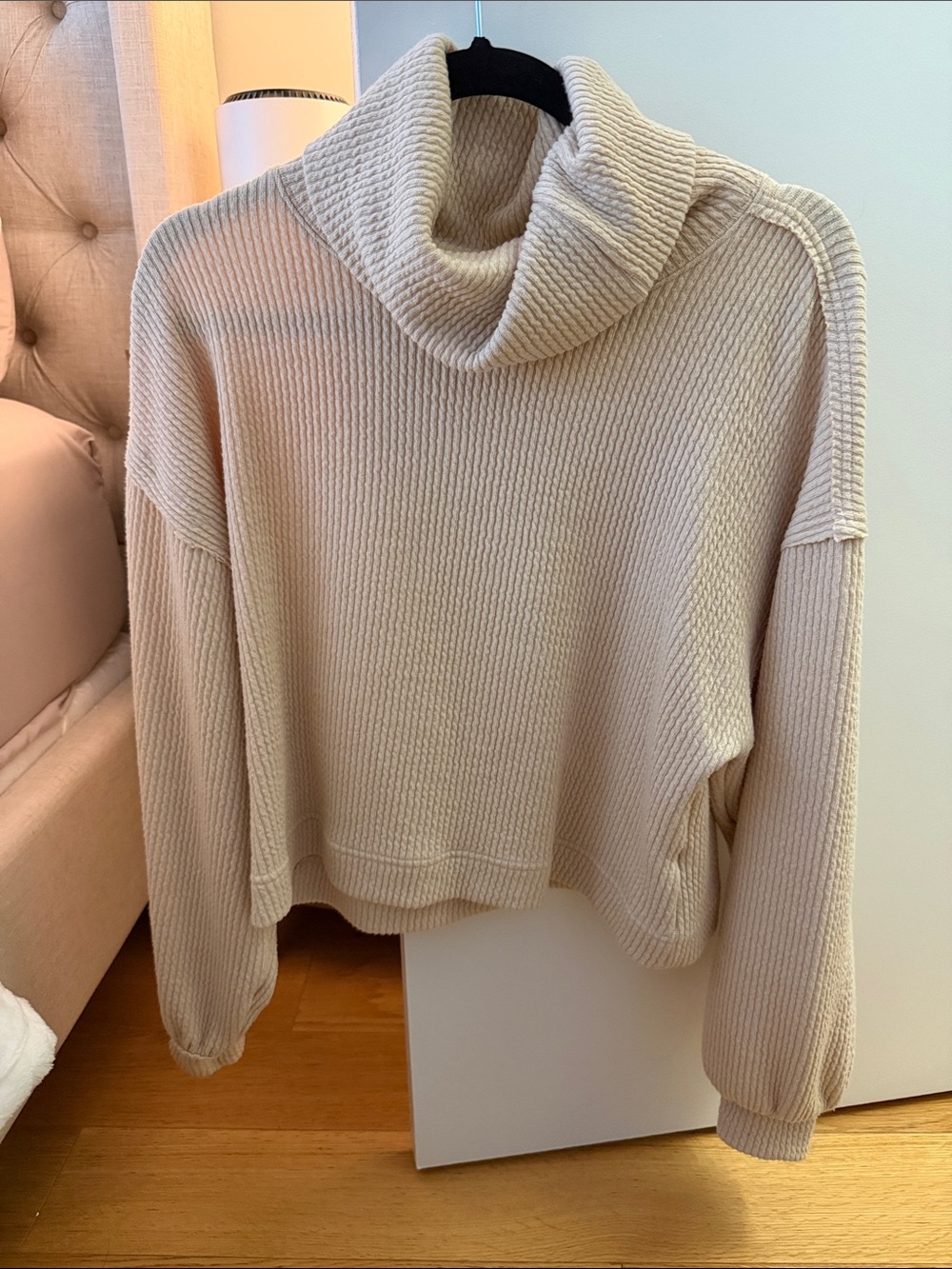 Cream Turtleneck Ribbed Pullover Sweater